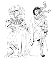 A coloring page of renaissance clothing